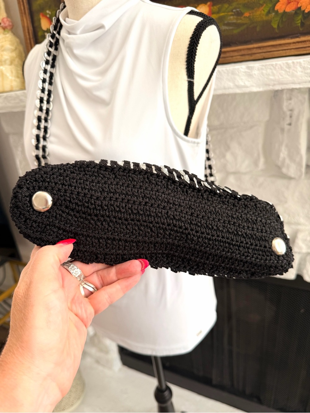 Handmade Black Crochet Aluminum Pop Tab Shoulder Bag Upcycled Y2K - Picture 6 of 11